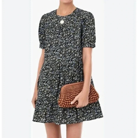 Tuckernuck Hyacinth House Quinn Dress Size XS Black Floral Short Sleeve Tiered - Picture 1 of 16